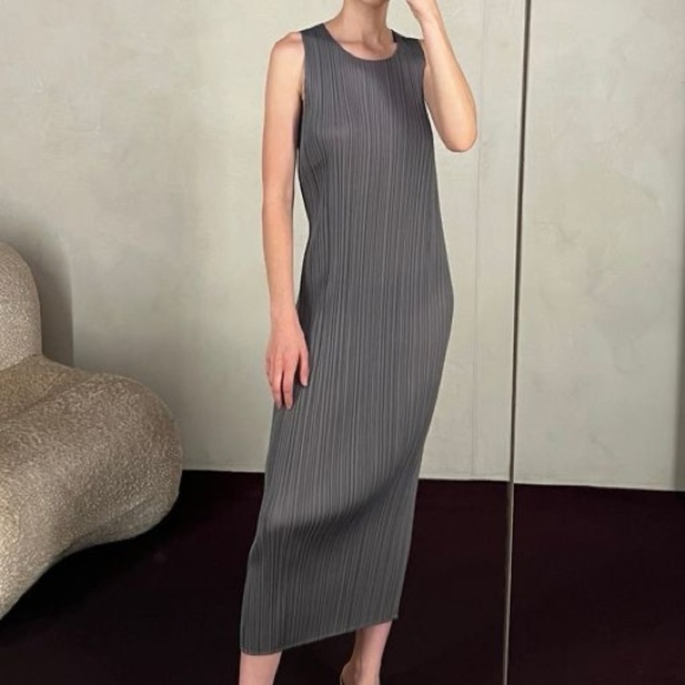 Issey Miyake Charcoal Sleeveless Midi Dress